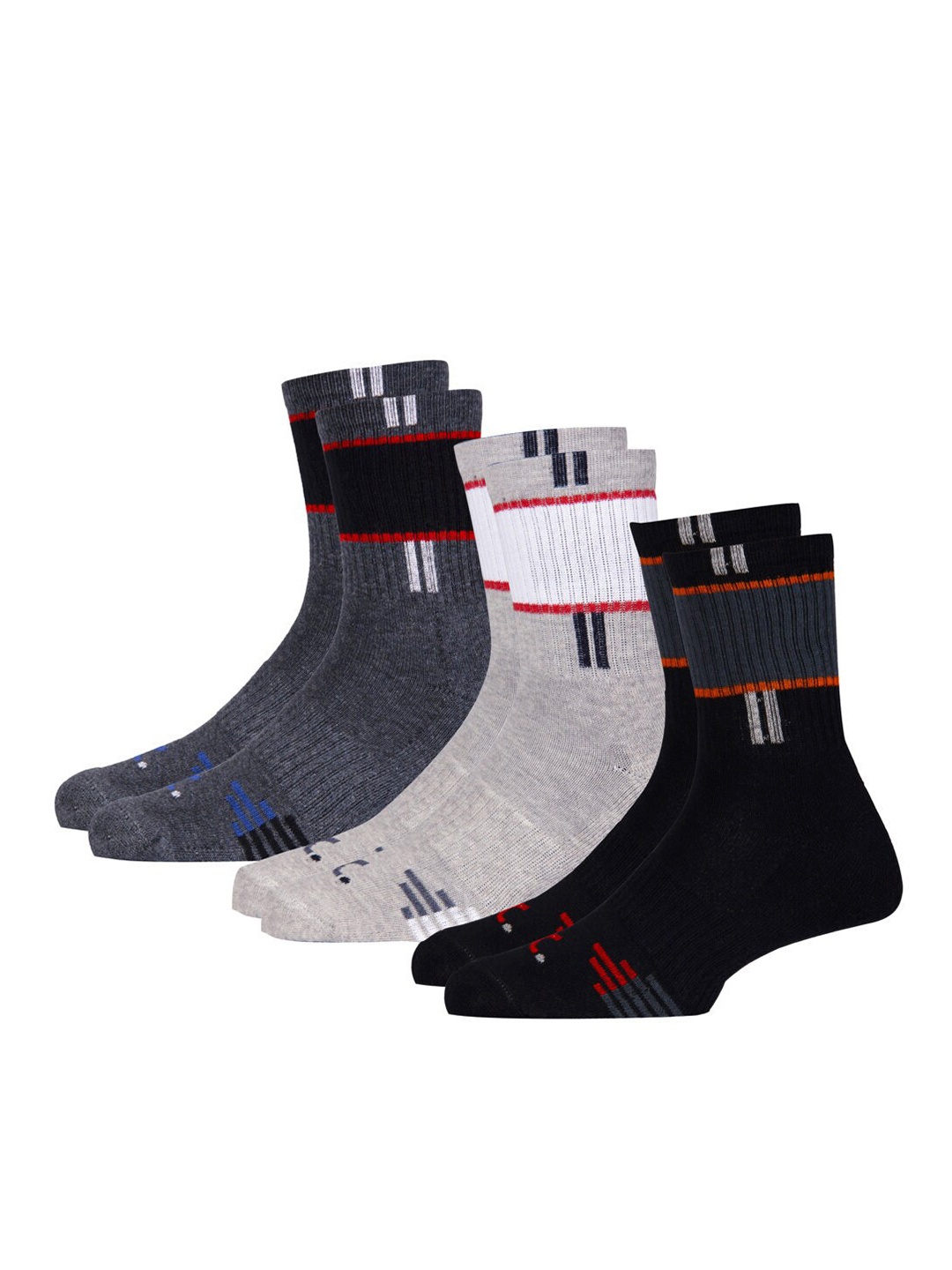 

RC. ROYAL CLASS Men Pack Of 3 Navy Blue & Gray Patterned Calf- Lenght Socks