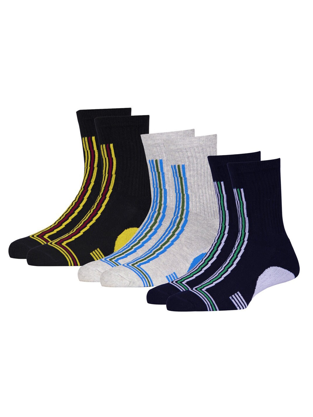 

RC. ROYAL CLASS Men Pack Of 3 Navy Blue, Black & Gray Patterned Calf-Lenght Socks