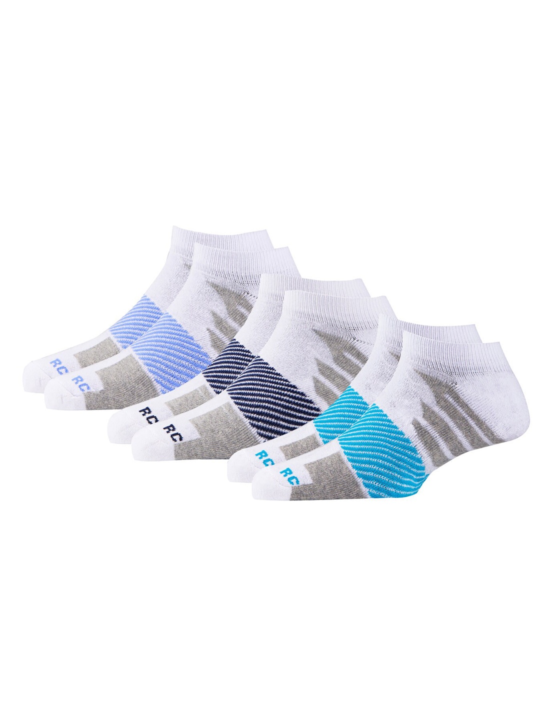 

RC. ROYAL CLASS Men Pack Of 3 White & Gray Patterned Ankle- Lenght Socks
