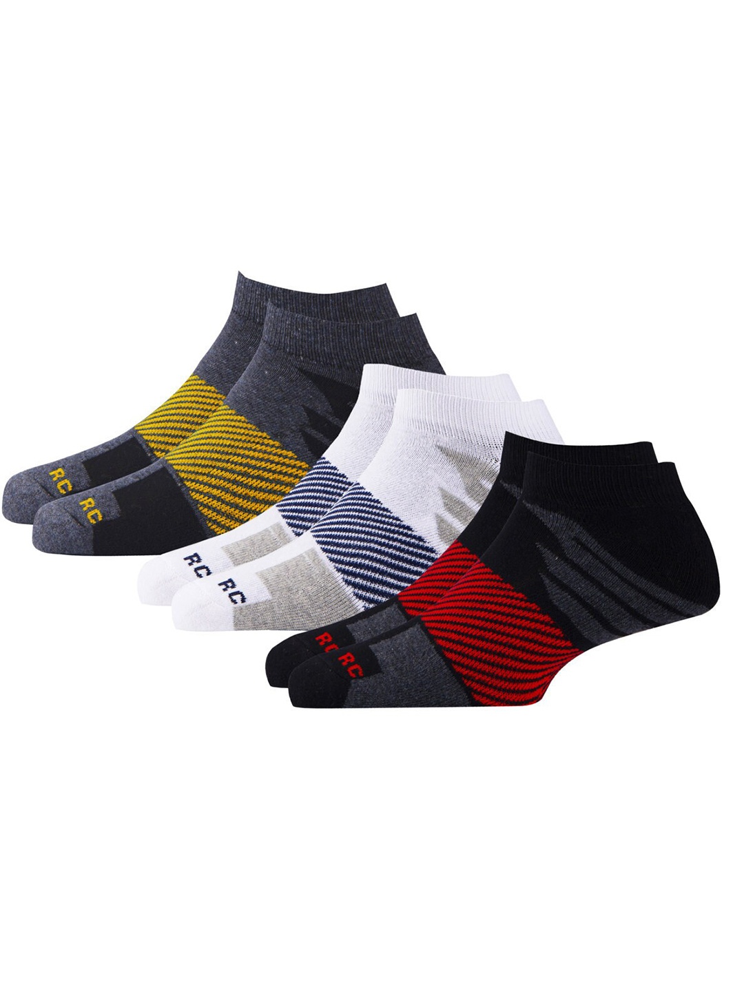 

RC. ROYAL CLASS Men Pack Of 3 Patterned Ankle-Length Socks, White