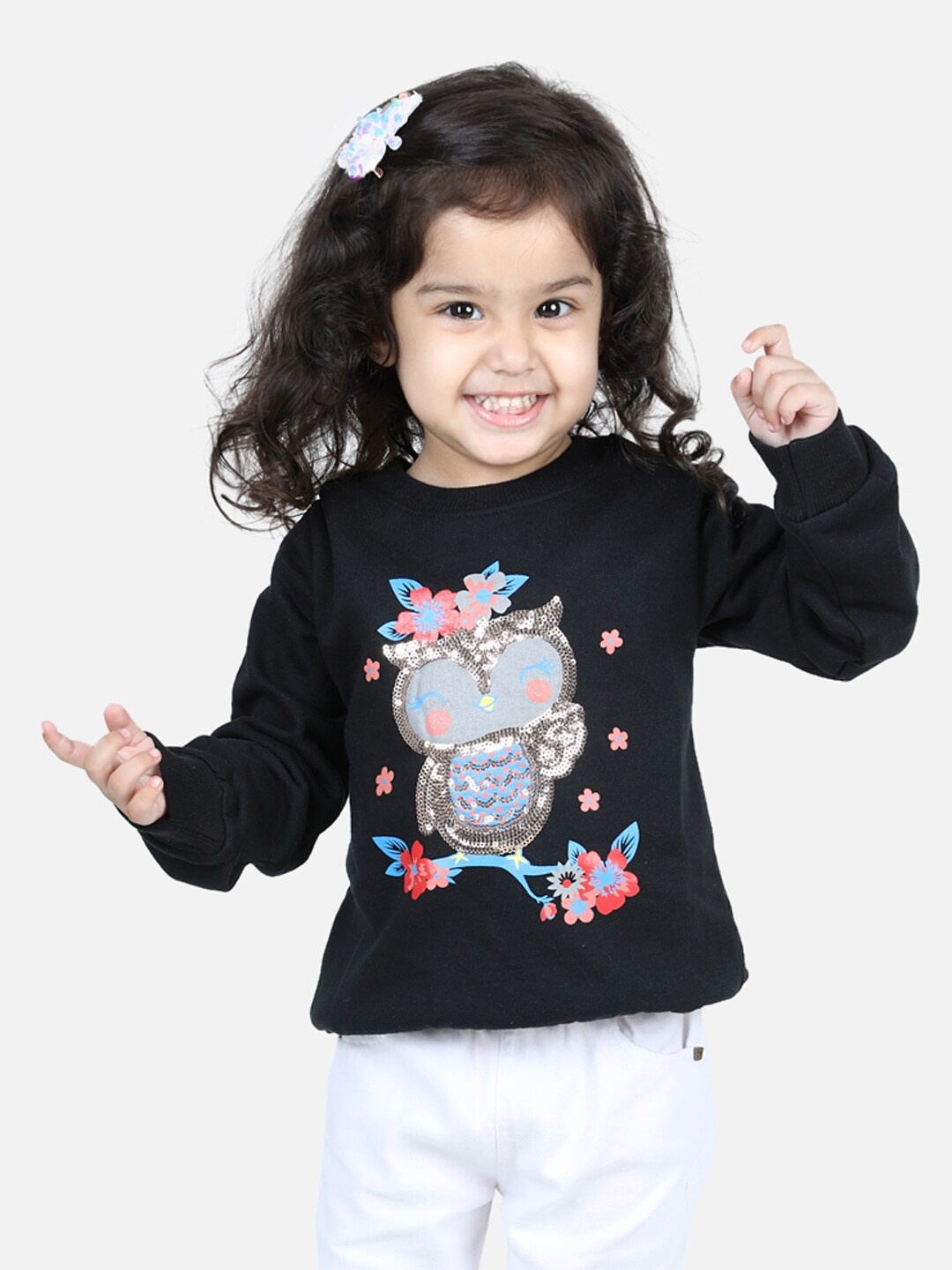 

BownBee Girls Black Embellished Sweatshirt