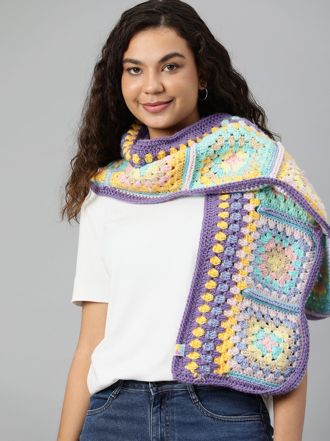 

Magic Needles Women Acrylic Knitted Scarf, Purple