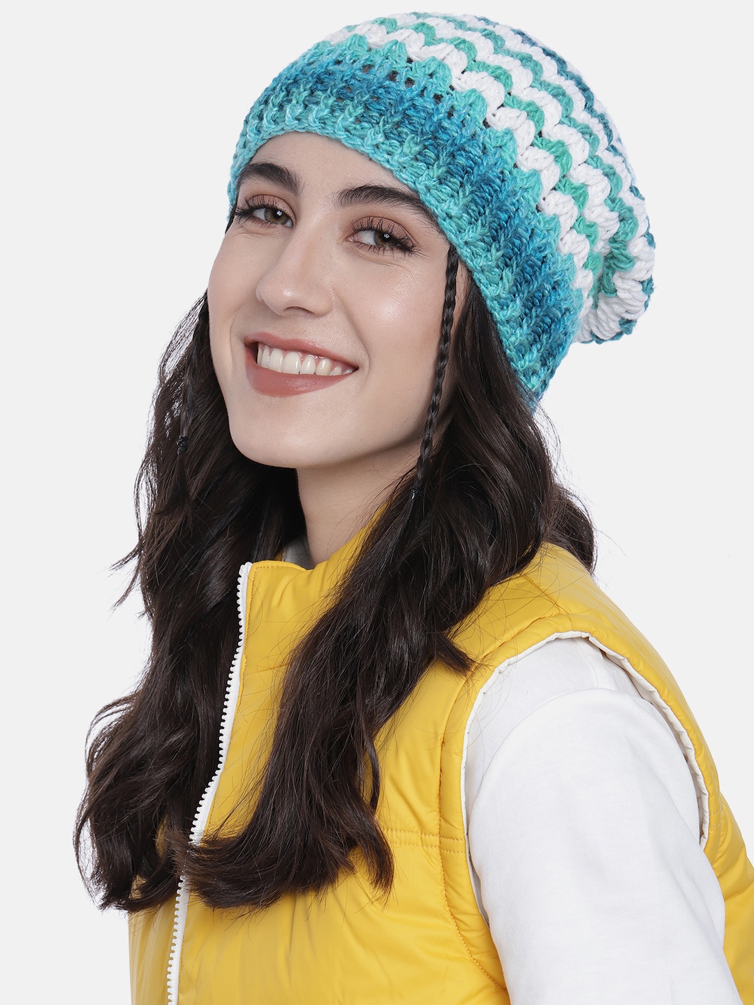 

Magic Needles Women Blue & White Self Design Beanie