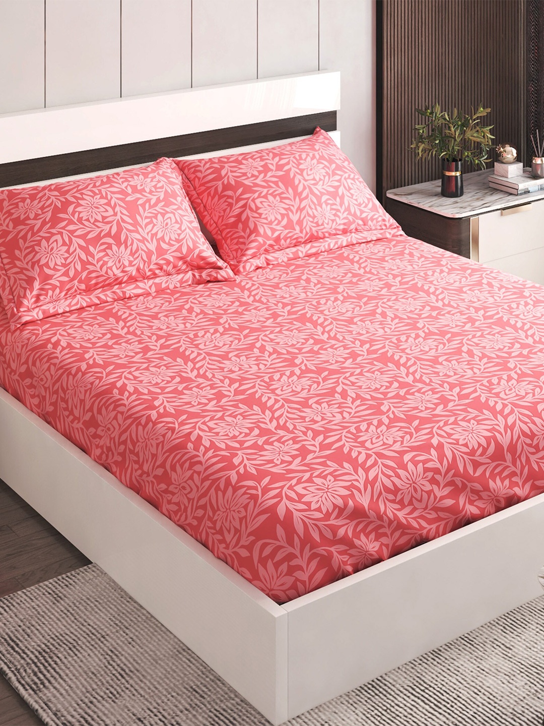 

Home Centre Pink Floral 120 TC Queen Bedsheet with 2 Pillow Covers