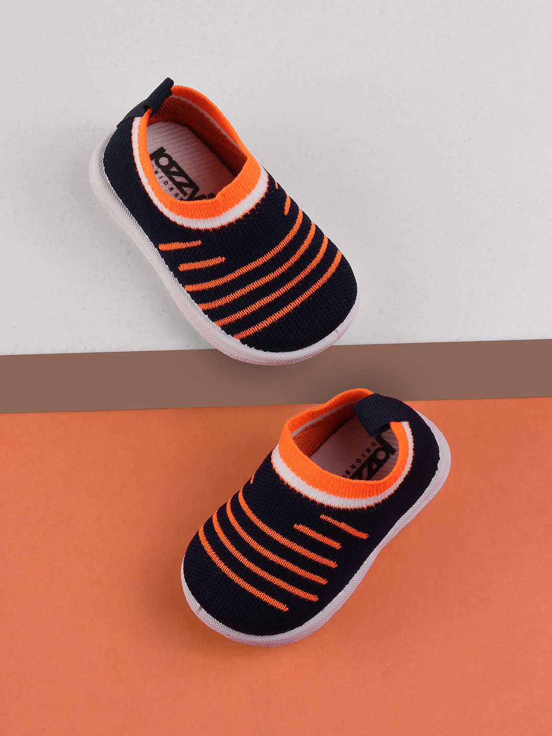 

Jazzy Juniors Kids Navy Blue & Orange Woven Design Slip-On Sneakers