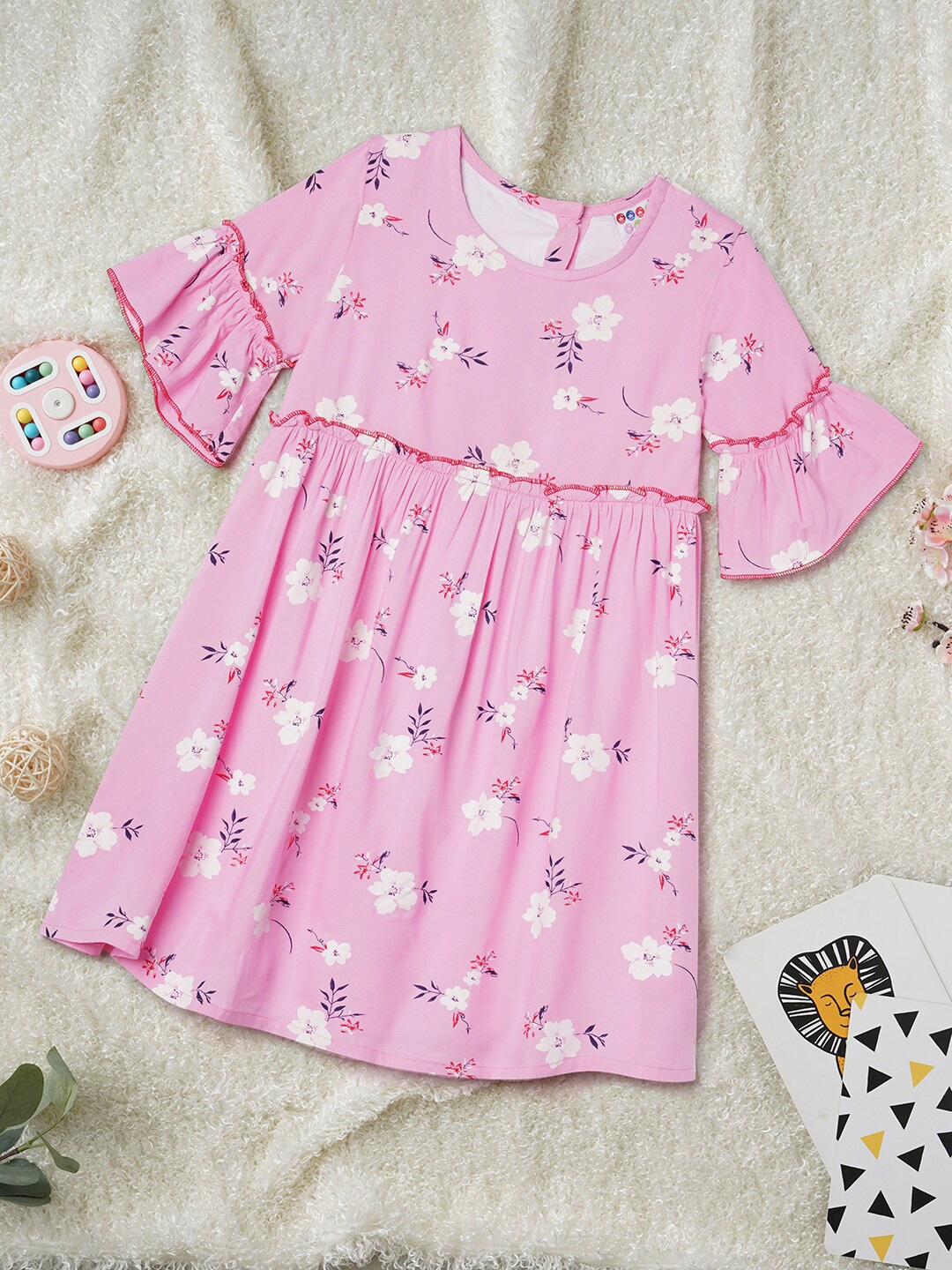 

ZION Girls Pink Floral Printed Dress