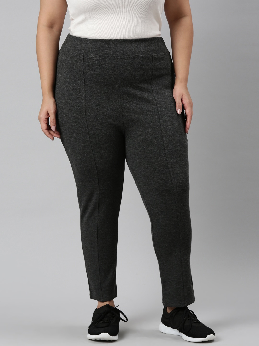 

The Pink Moon Women Plus Size Grey Tapered Fit High-Rise Trouser