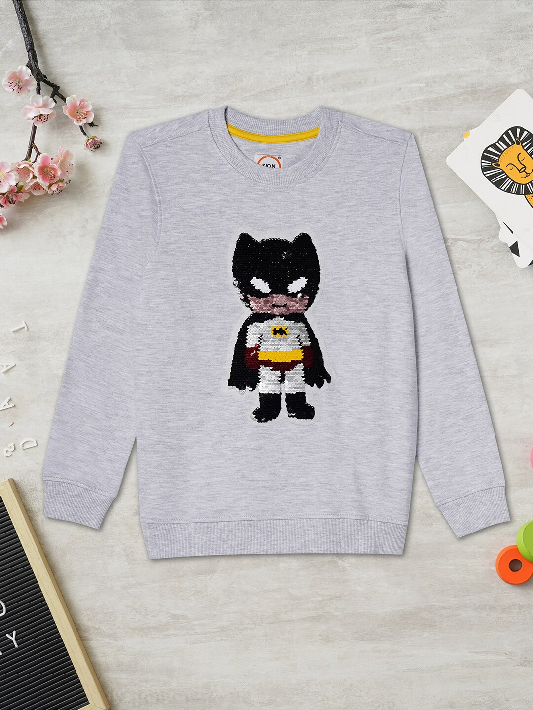 

ZION Boys Grey Melange Cotton Printed Sweatshirt