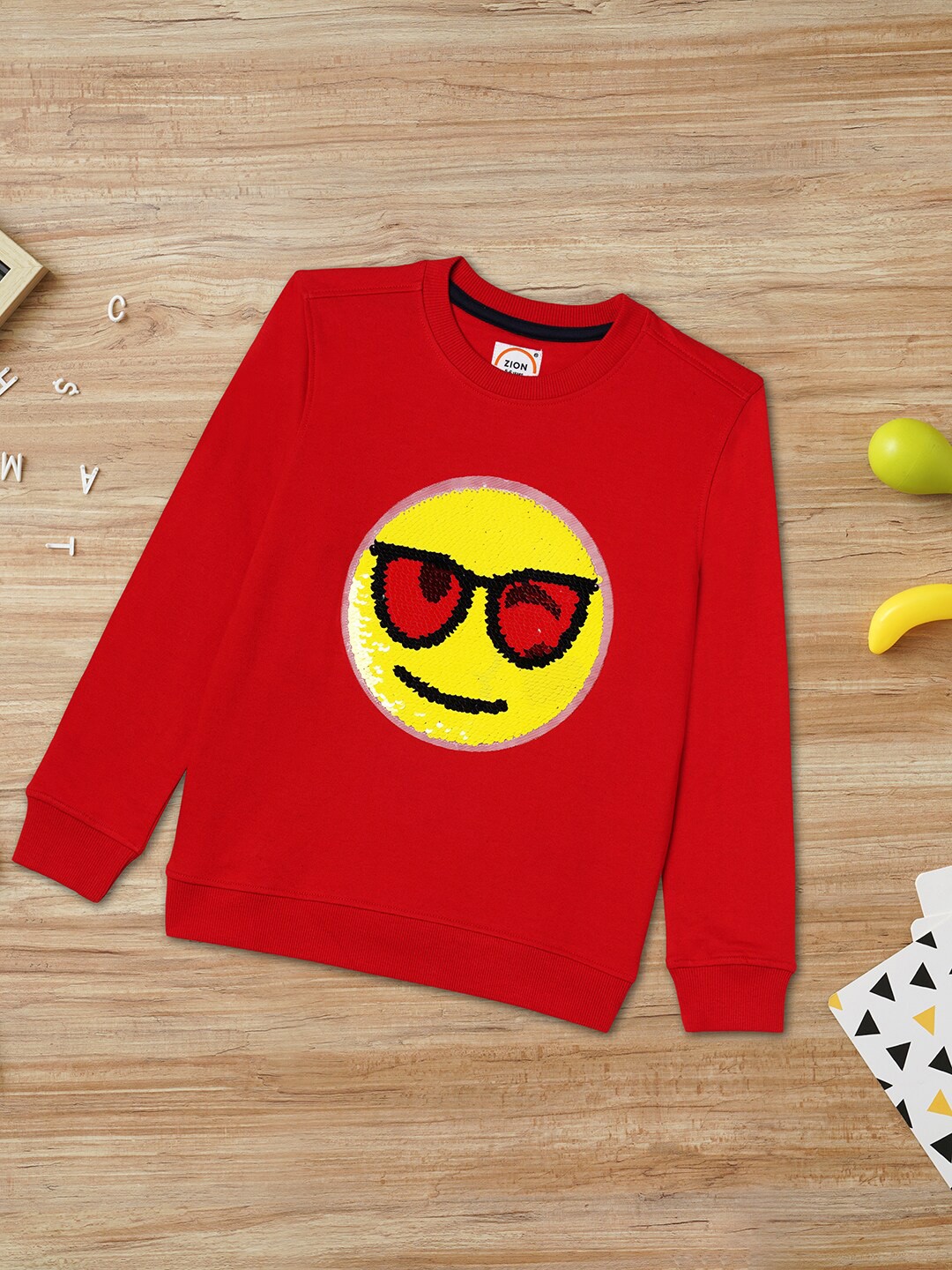 

ZION Boys Red Printed Cotton Sweatshirt