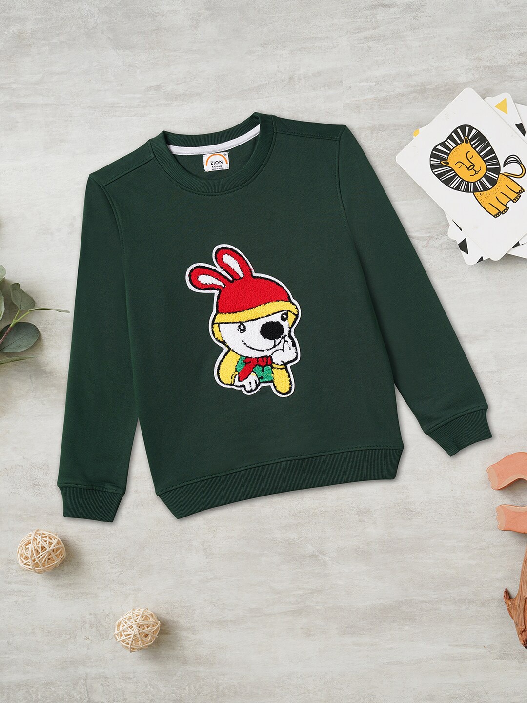 

ZION Boys Green Pure Cotton Printed Pullover Sweatshirt