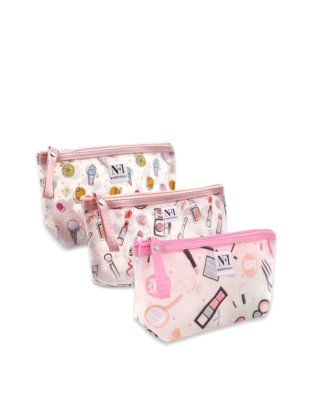 

NFI essentials Women Set Of 3 Printed Travel Pouch, Transparent