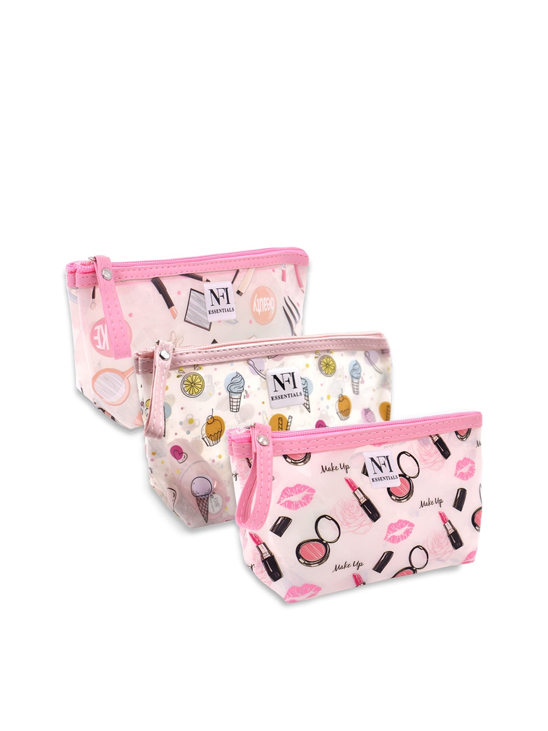 

NFI essentials Women Set Of 3 Printed Travel Pouch, Transparent