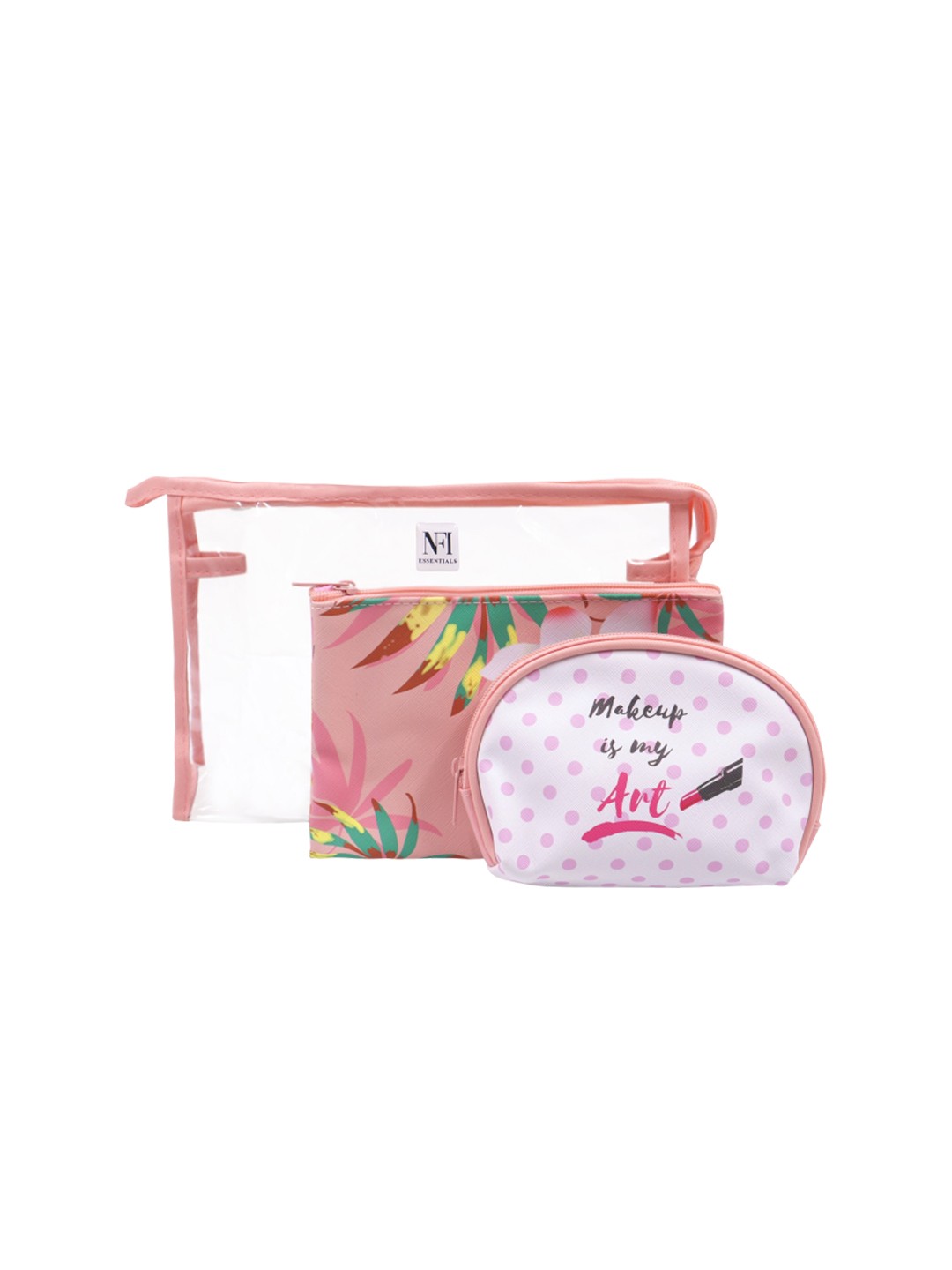 

NFI essentials Women Set Of 3 Printed Travel Pouch, Peach