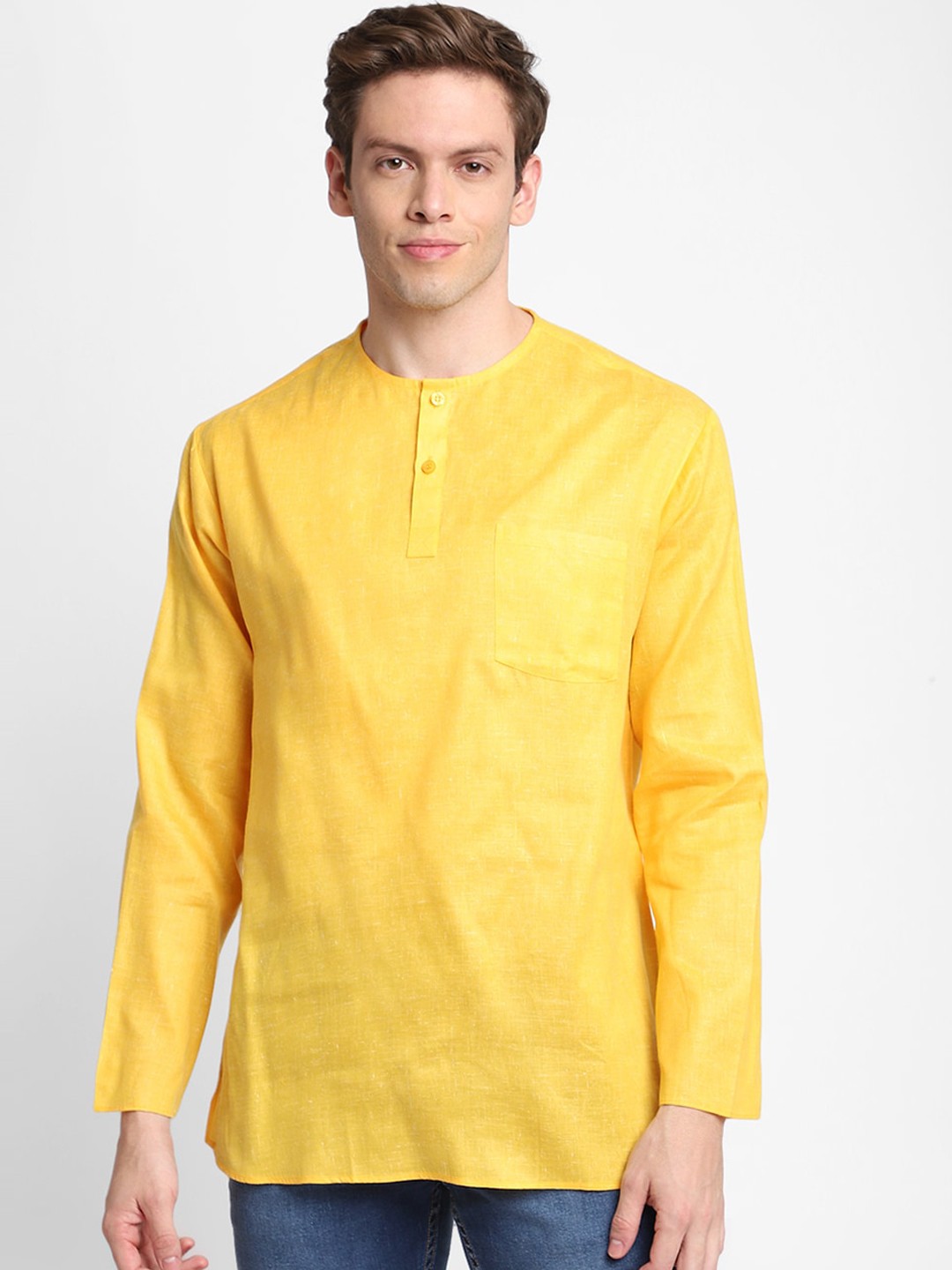 

DEVOILER Men Yellow Solid Kurta