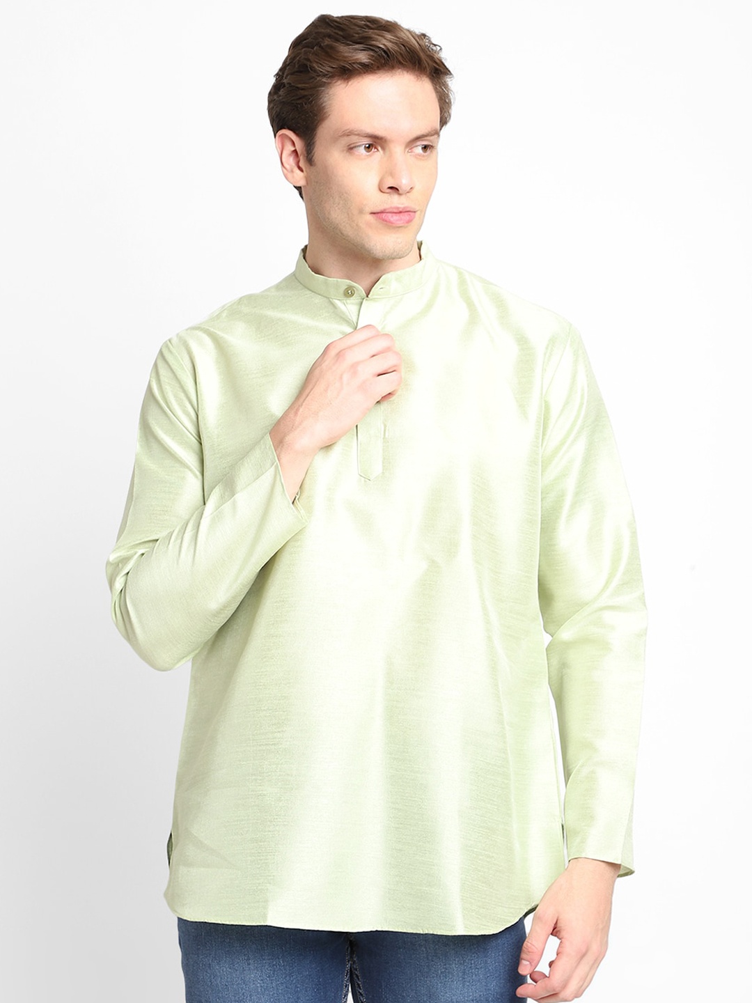 

DEVOILER Men Lime Green Solid Kurta