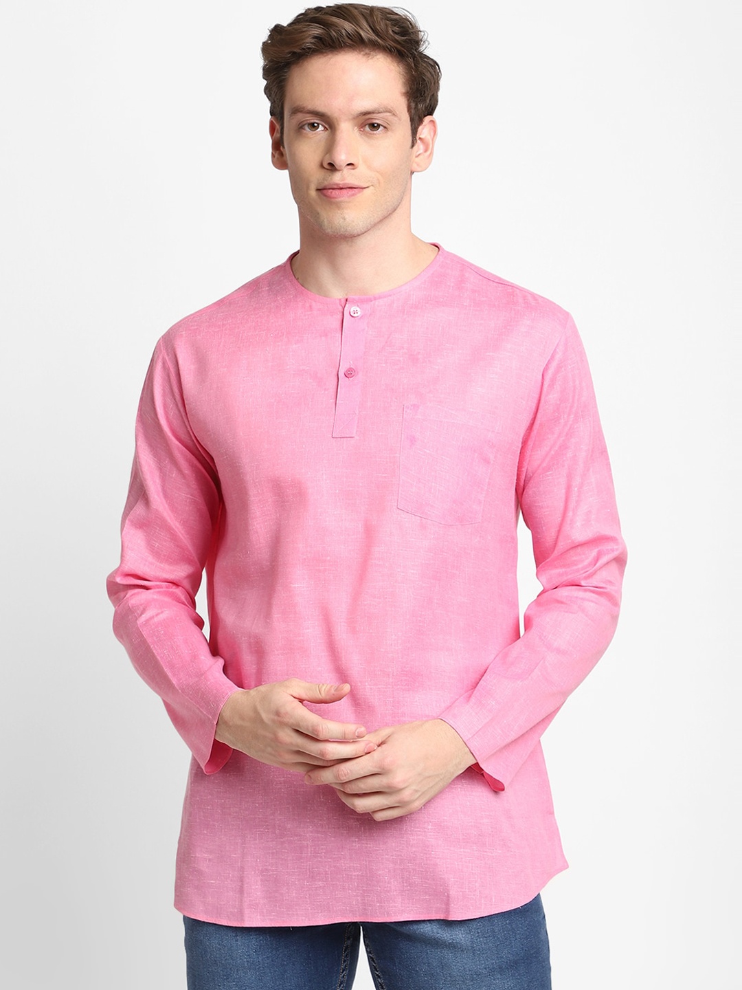 

DEVOILER Men Pink Solid Kurta