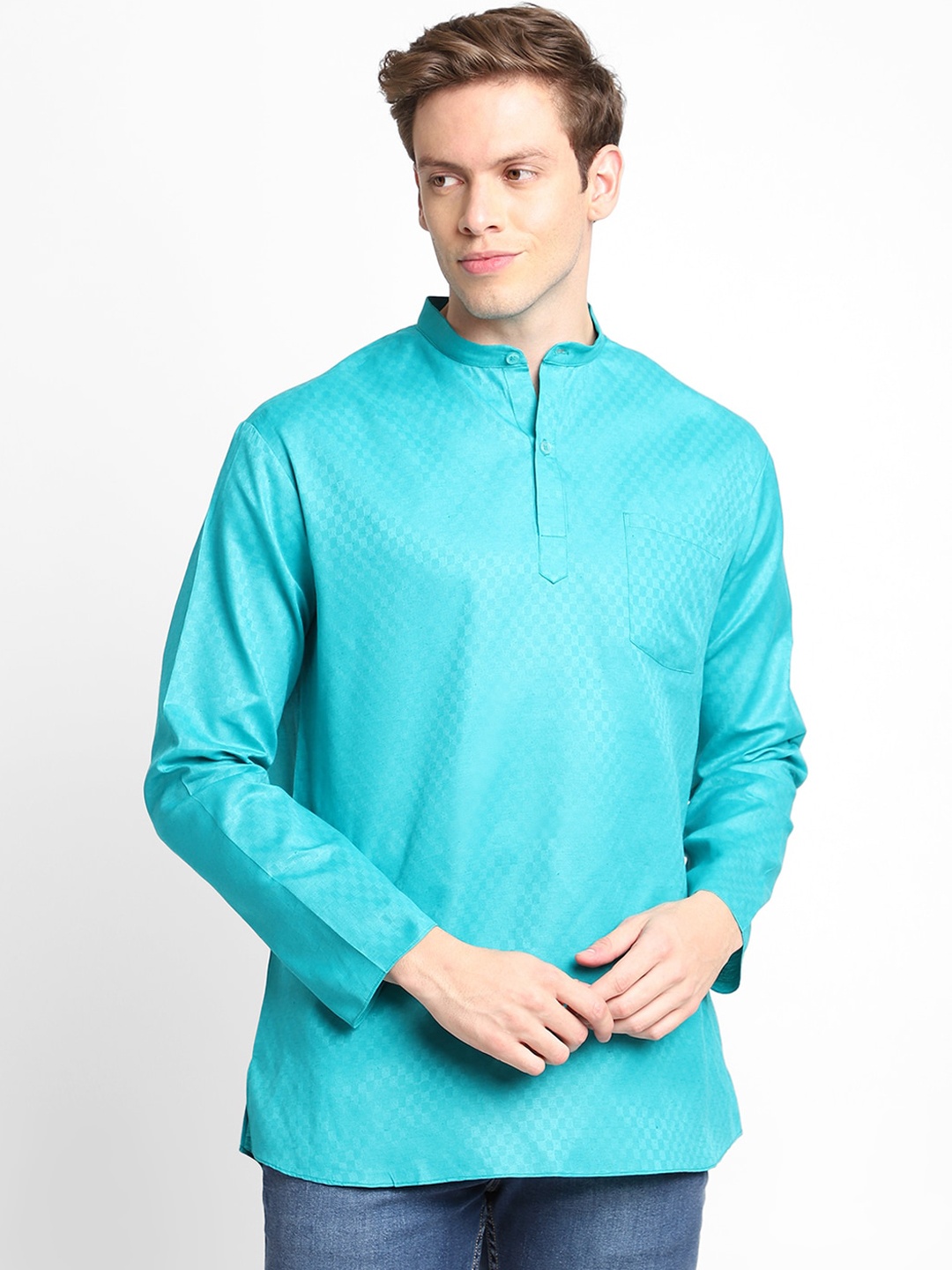 

DEVOILER Men Green Woven Design Kurta
