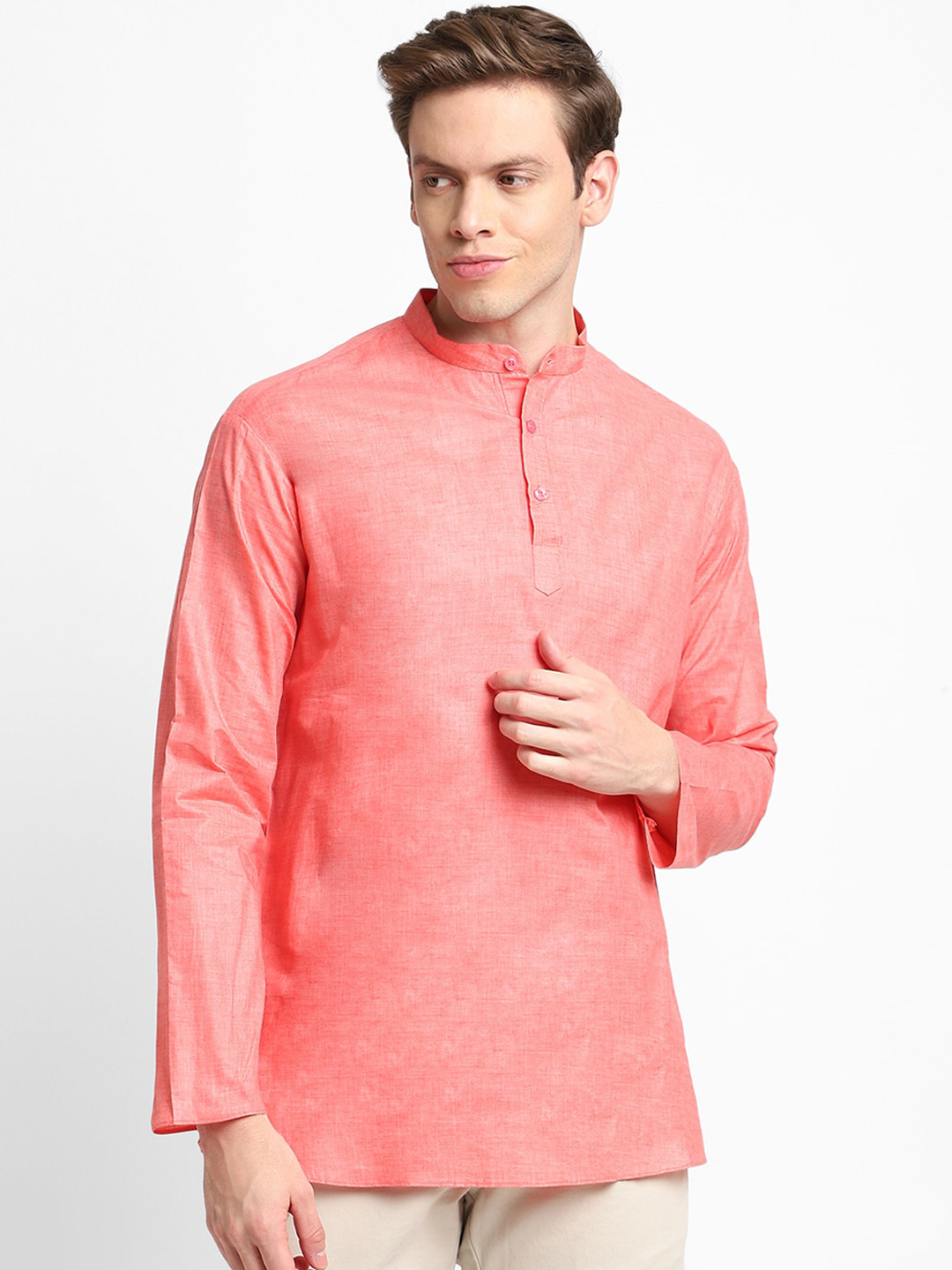 

DEVOILER Men Pink Solid Kurta