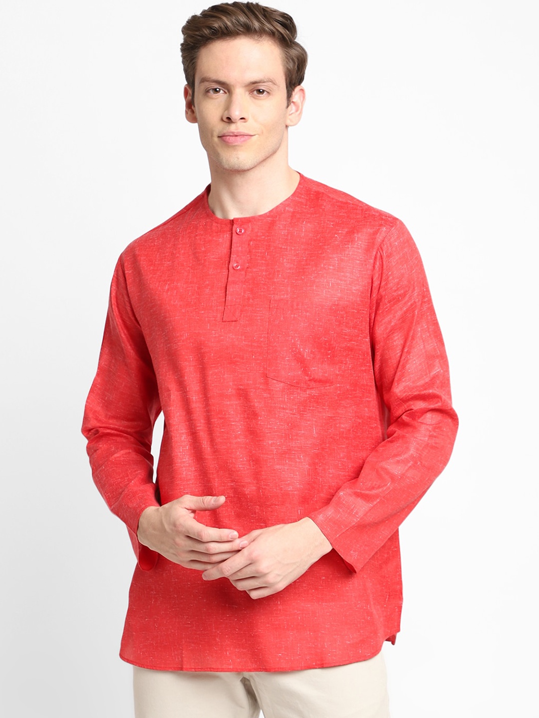 

DEVOILER Men Red Solid Kurta