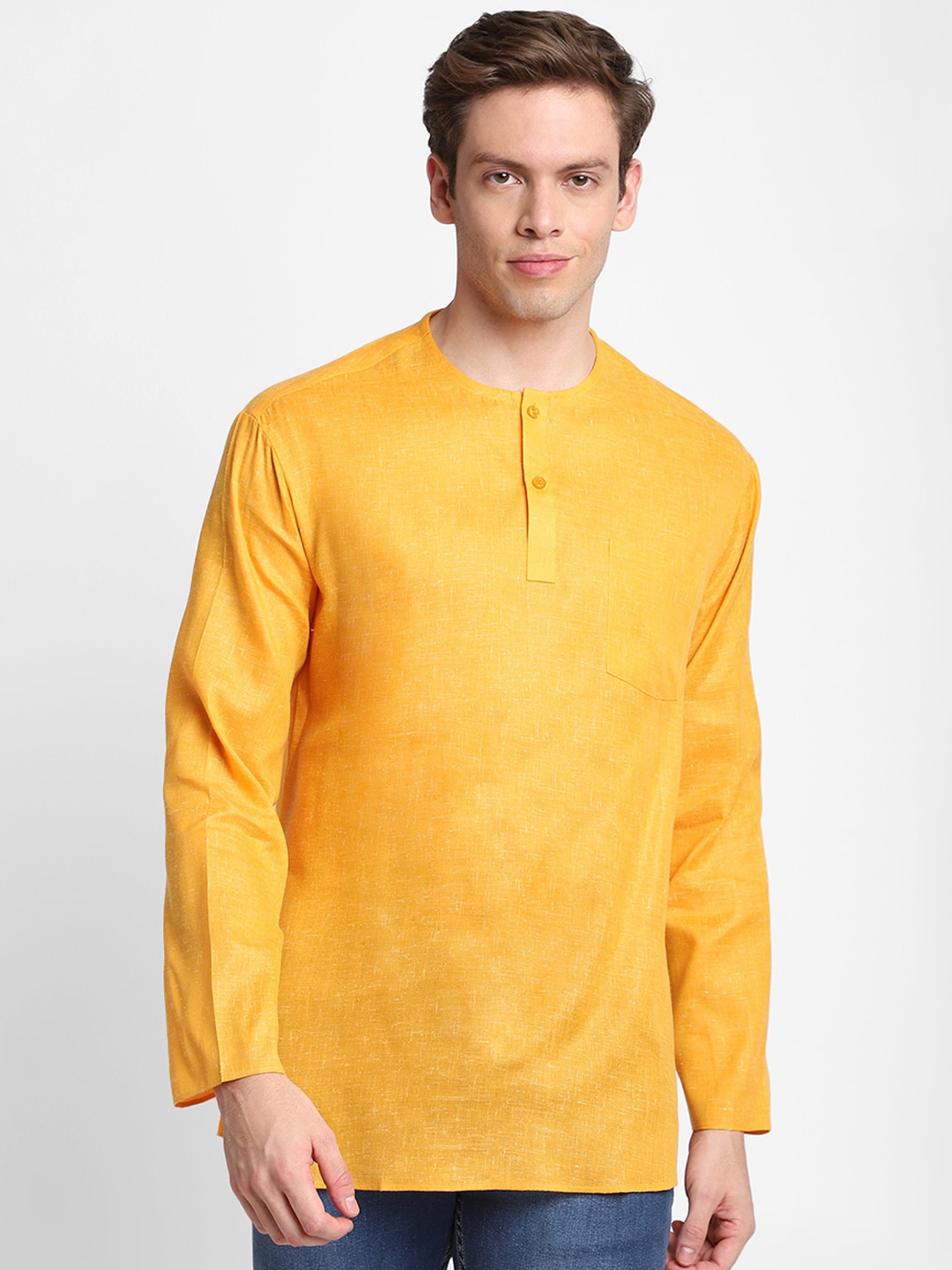 

DEVOILER Men Mustard Yellow Solid Kurta