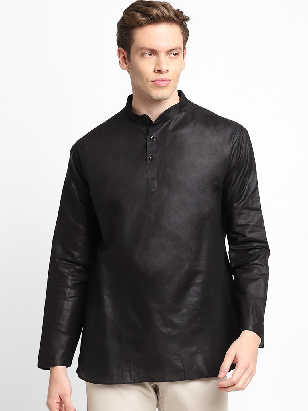 

DEVOILER Men Black Solid Kurta