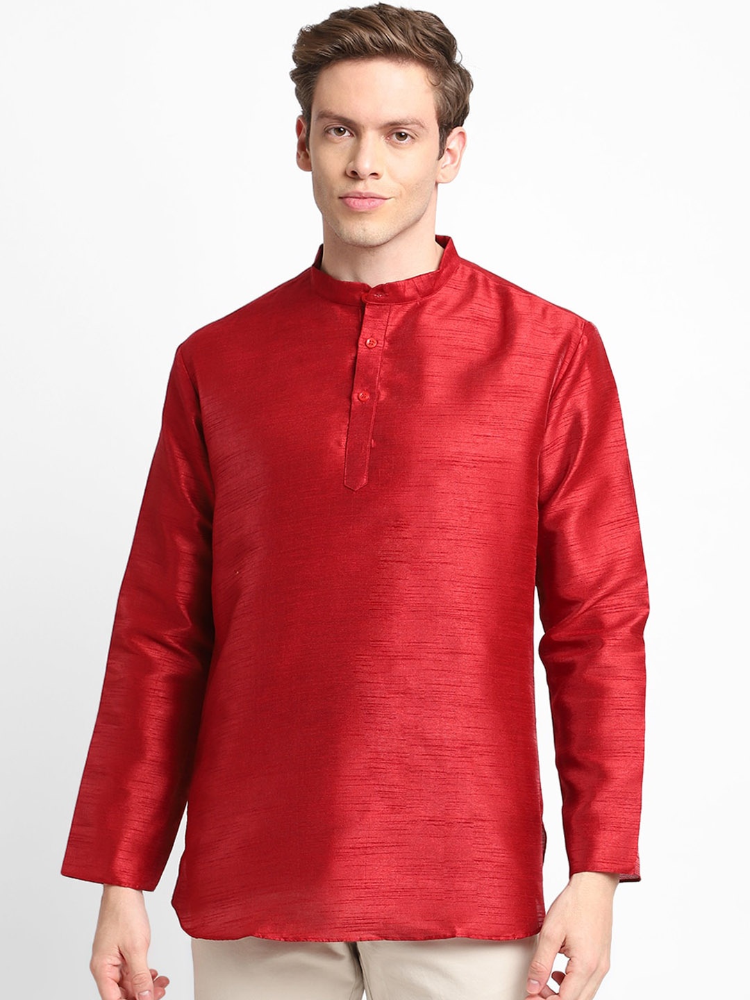 

DEVOILER Men Red Solid Kurta