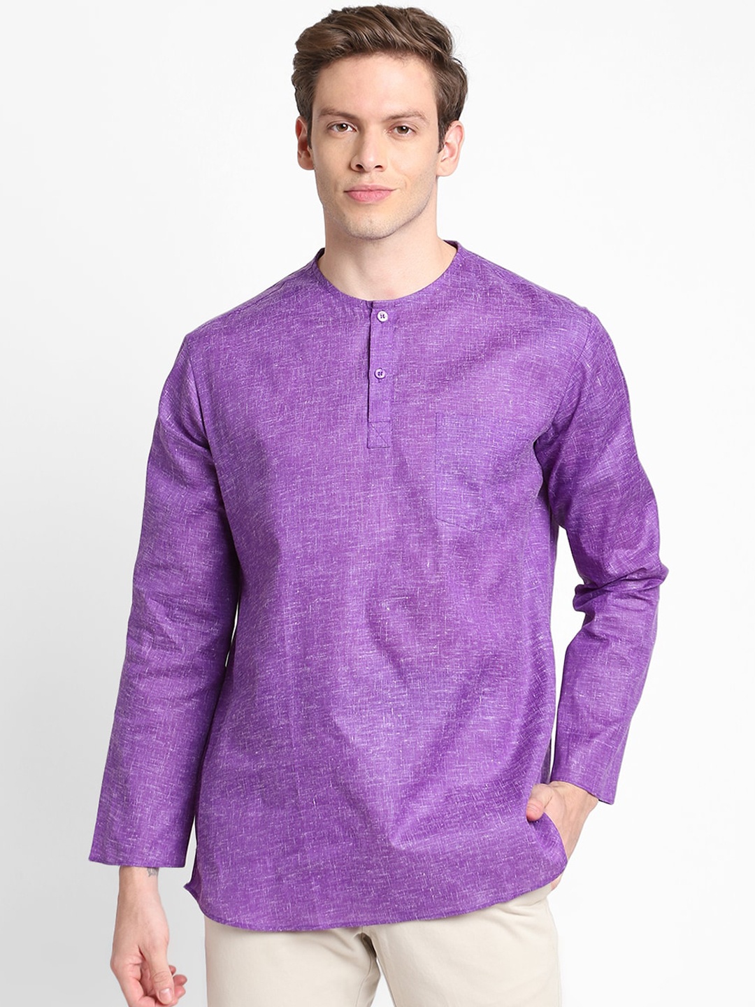 

DEVOILER Men Purple Woven Design Kurta
