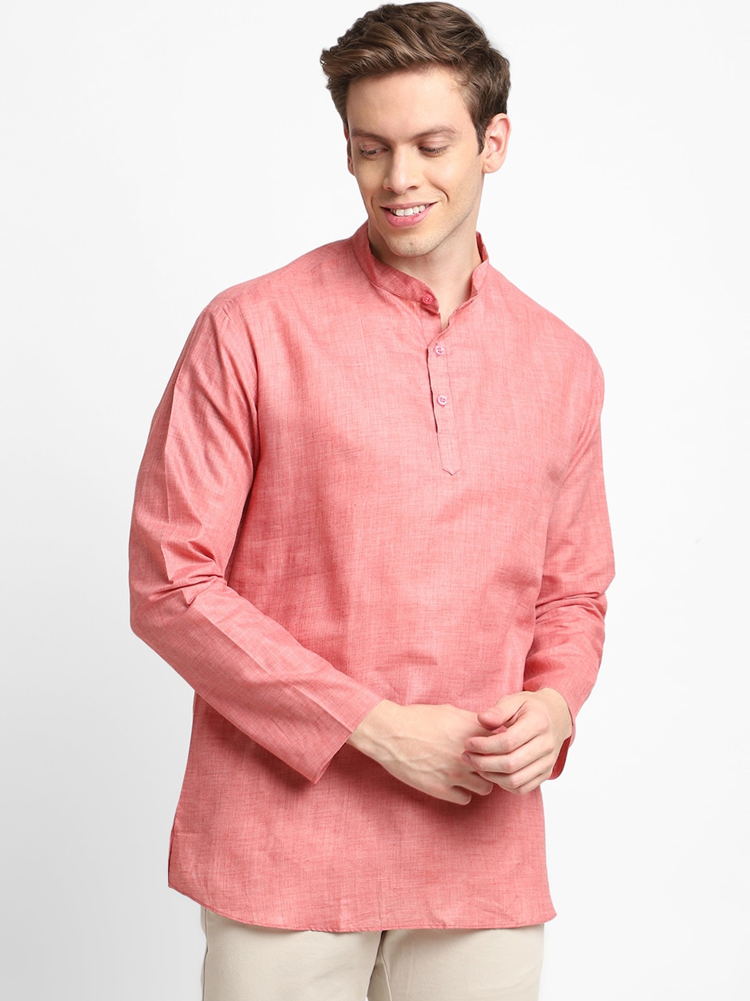 

DEVOILER Men Peach-Coloured Solid Kurta