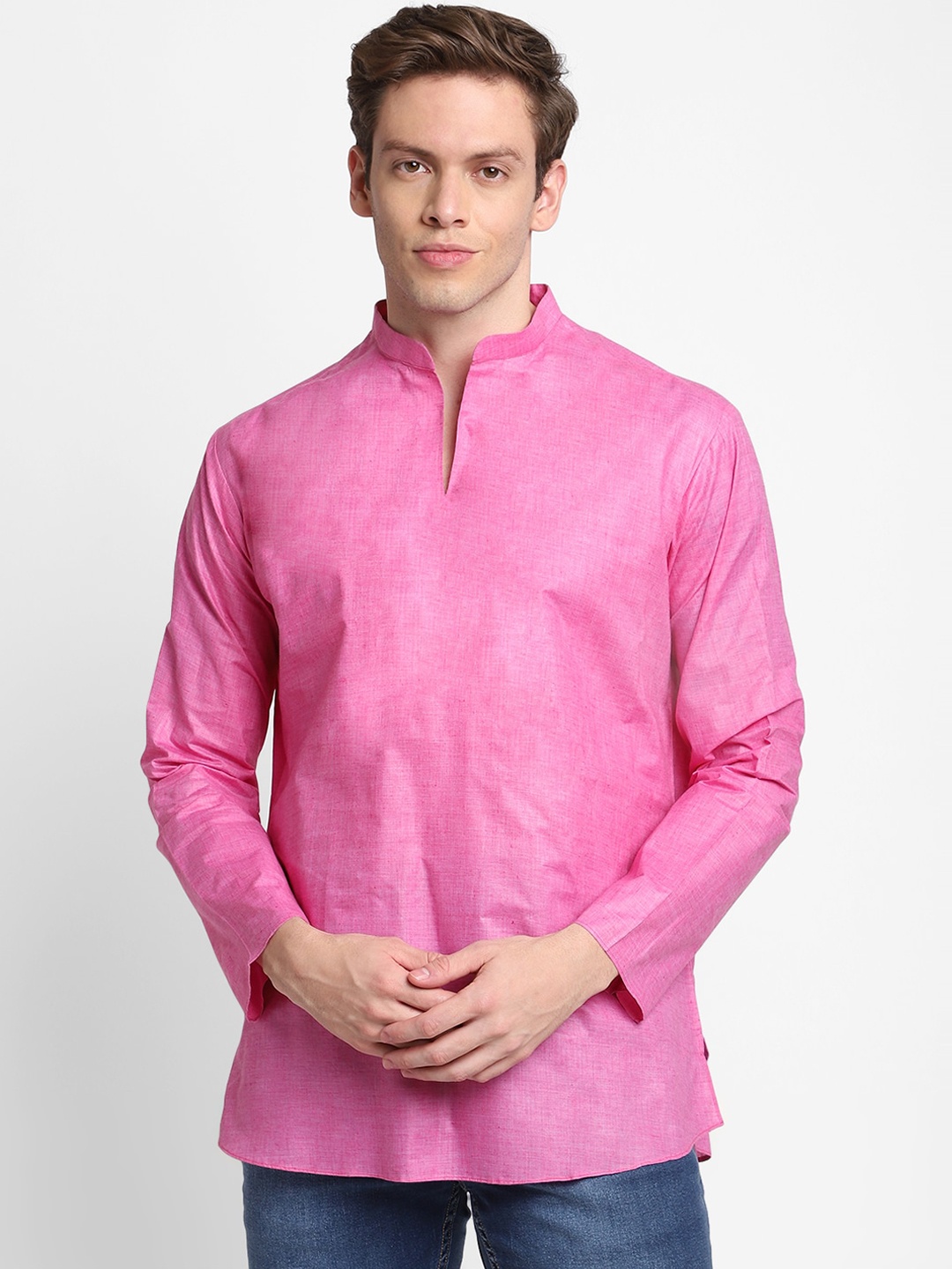 

DEVOILER Men Pink Solid Kurta