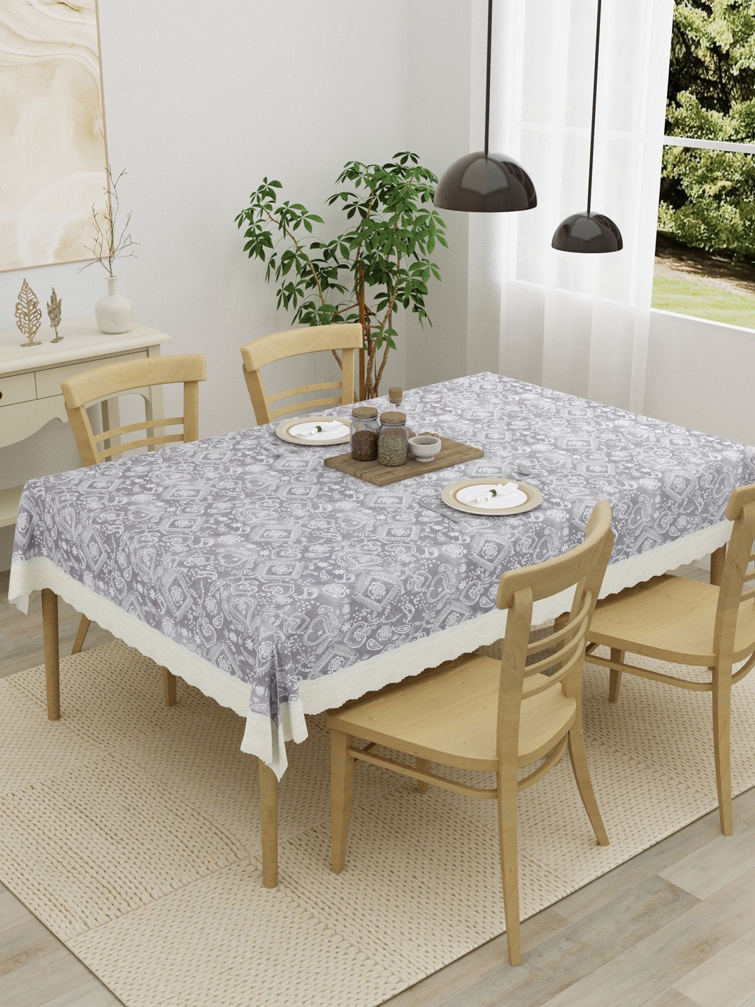 

Clasiko White & Grey Printed 4 Seater Table Covers