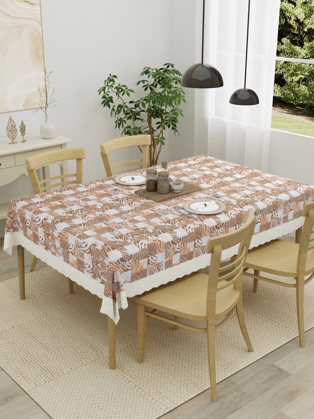 

Clasiko Brown & White Printed 4 Seater Table Covers