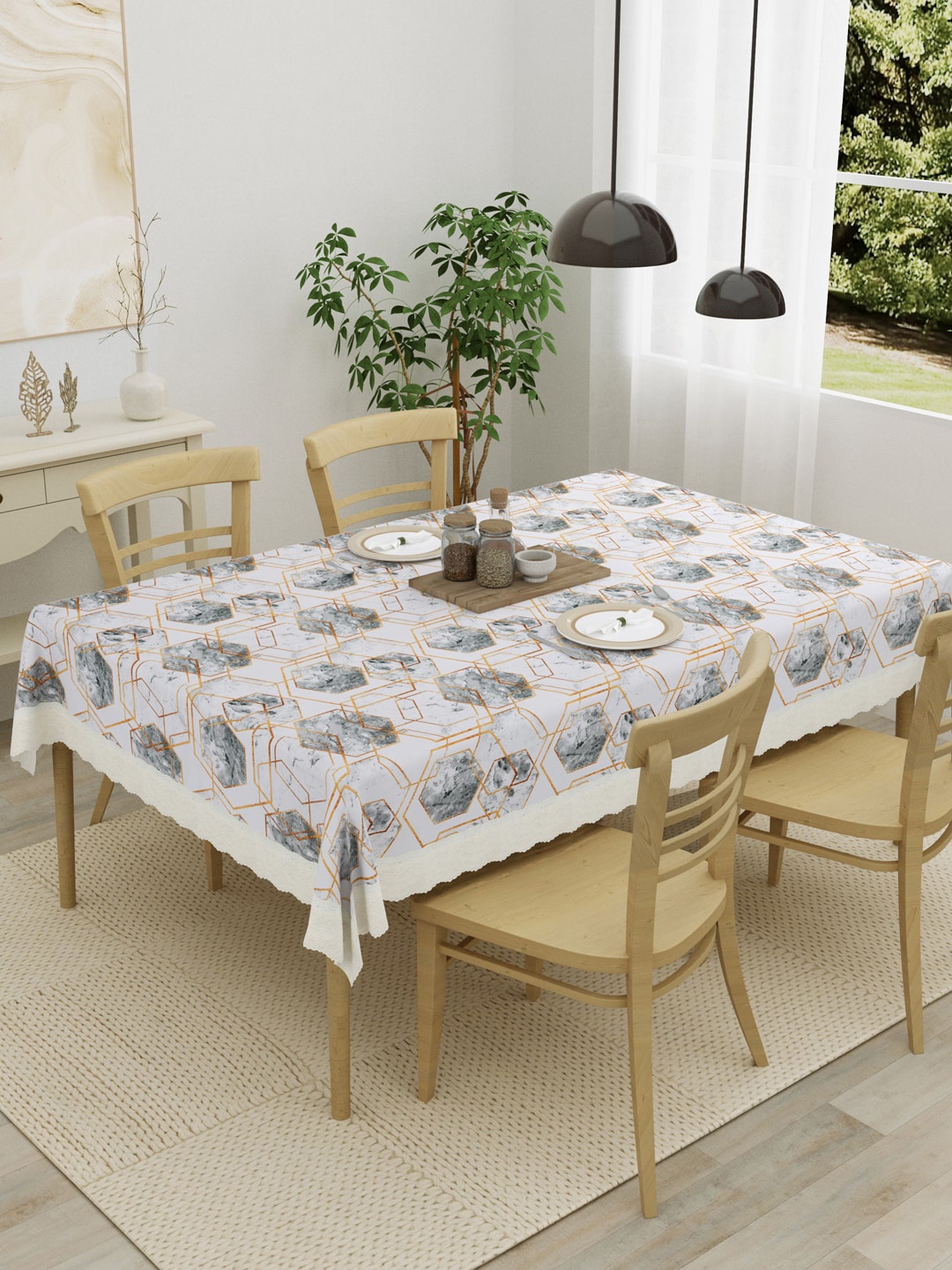 

Clasiko White & Grey Printed 4 Seater Table Covers