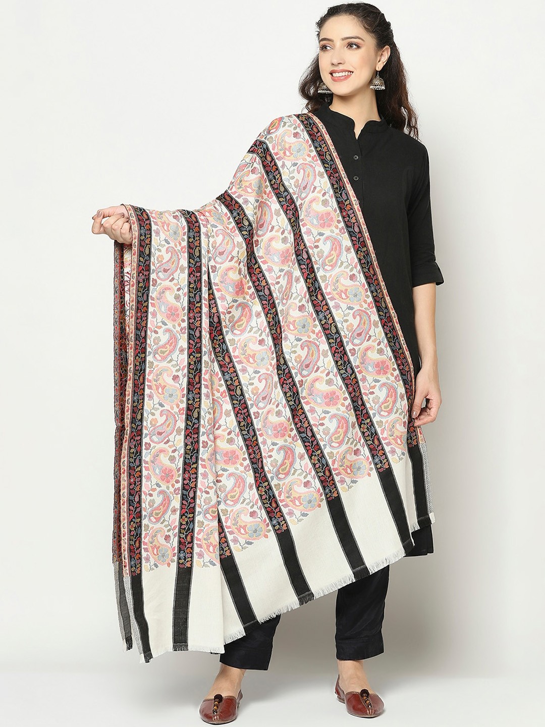 

La Vastraa Women White Woven Design Pattern Shawl