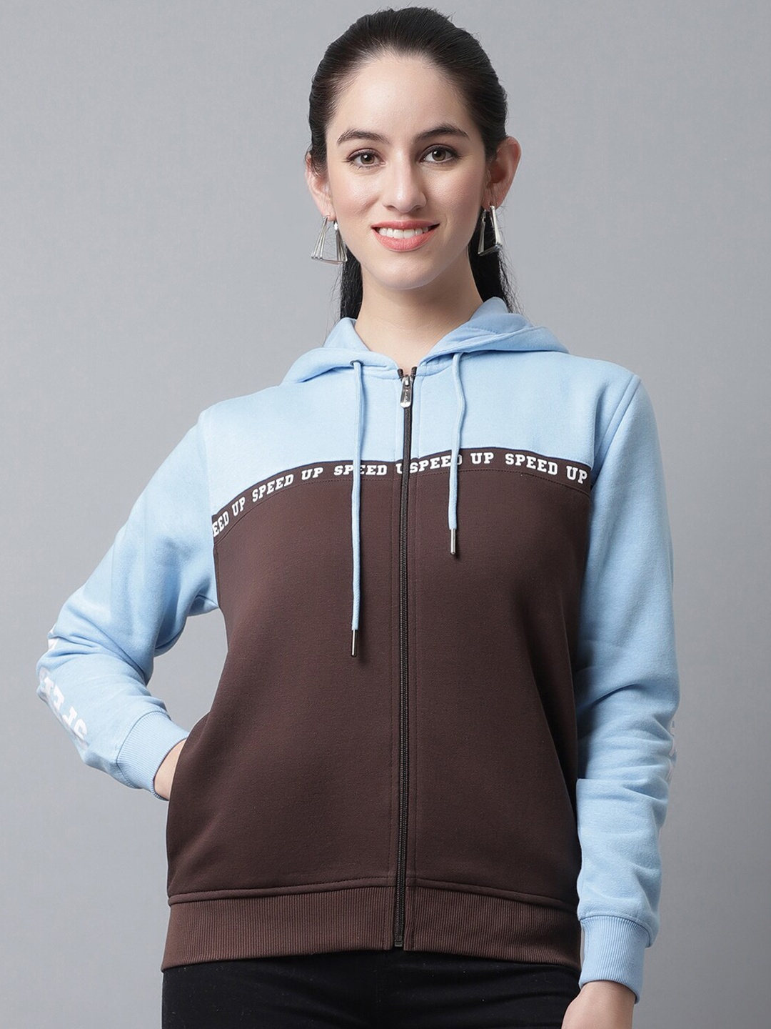 

ANTI CULTURE Women Coffee Brown Colourblocked Hooded Sweatshirt