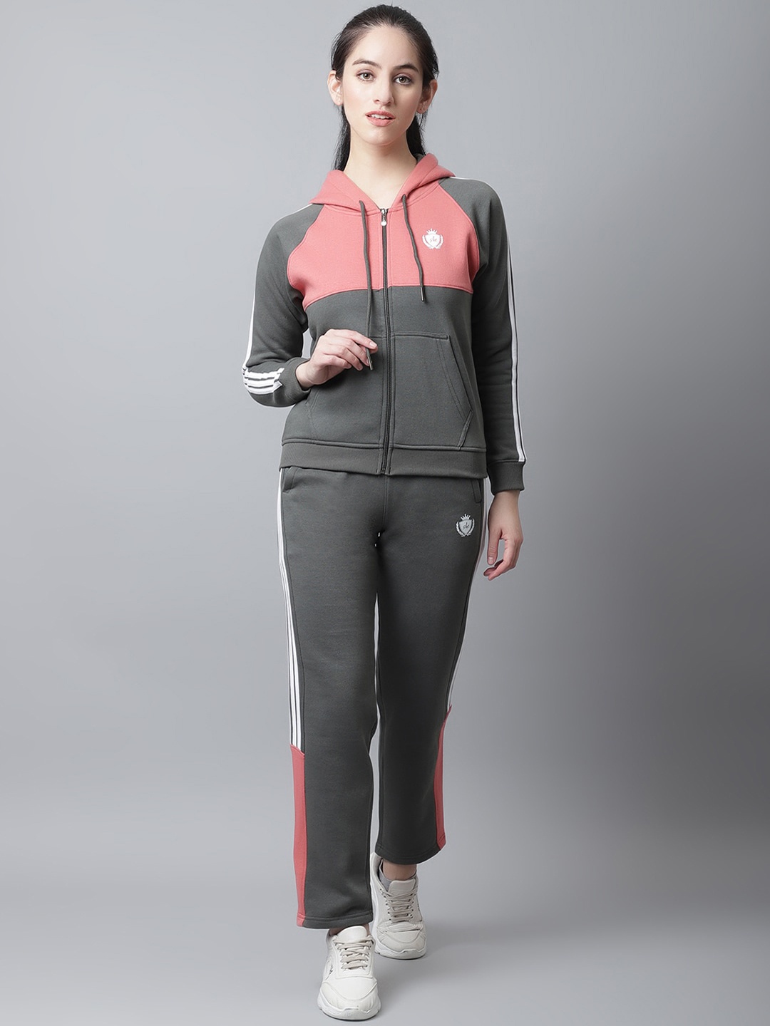 

ANTI CULTURE Women Charcoal & Peach-Coloured Colourblocked Tracksuits