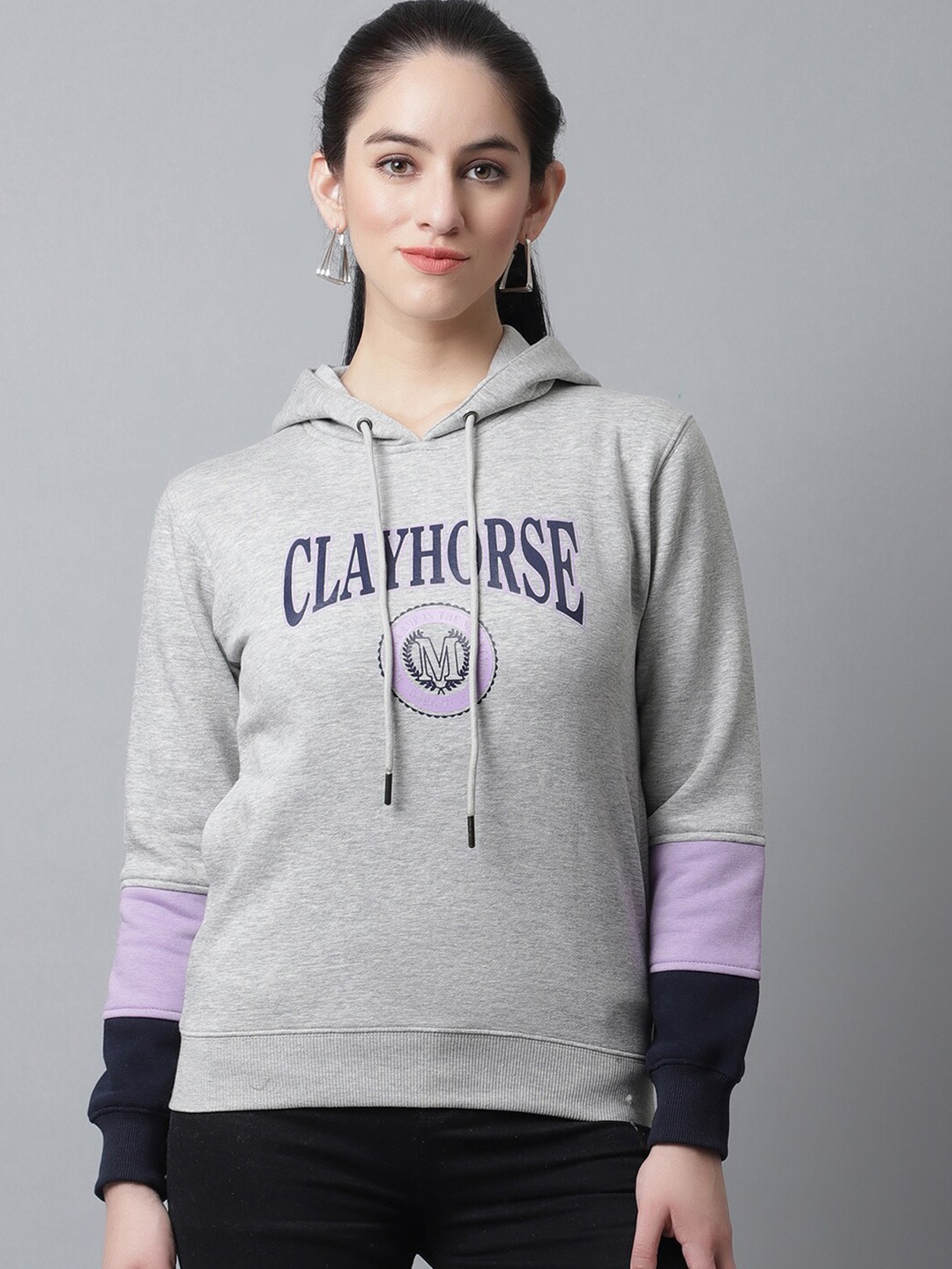 

ANTI CULTURE Women Grey Printed Hooded Sweatshirt