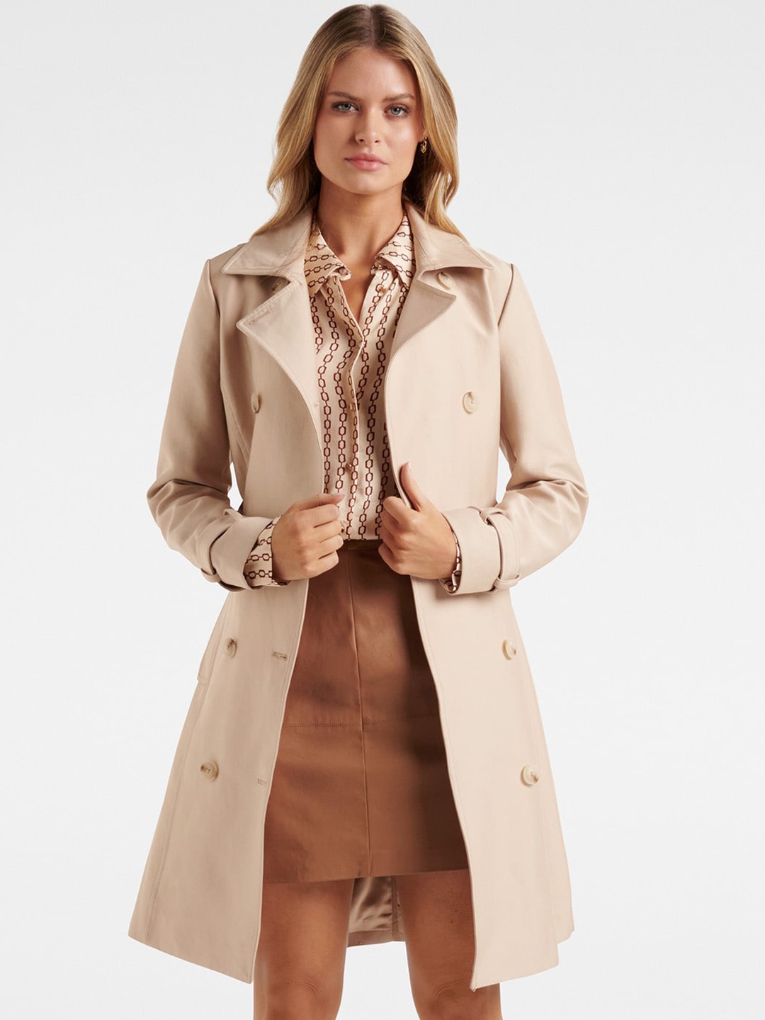 

Forever New Women Camel Brown Solid Longline Trench Coat