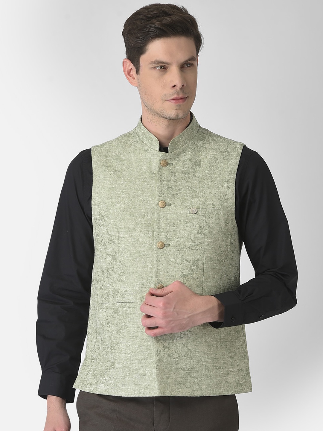 

Turtle Men Green Woven Design Nehru Jackets