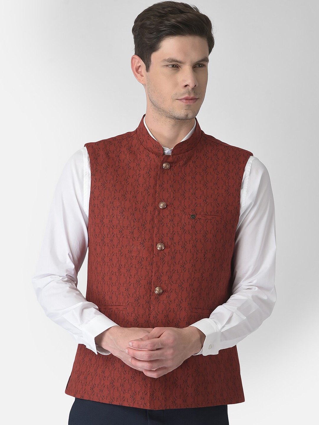 

Turtle Men Maroon Woven design Nehru Jacket