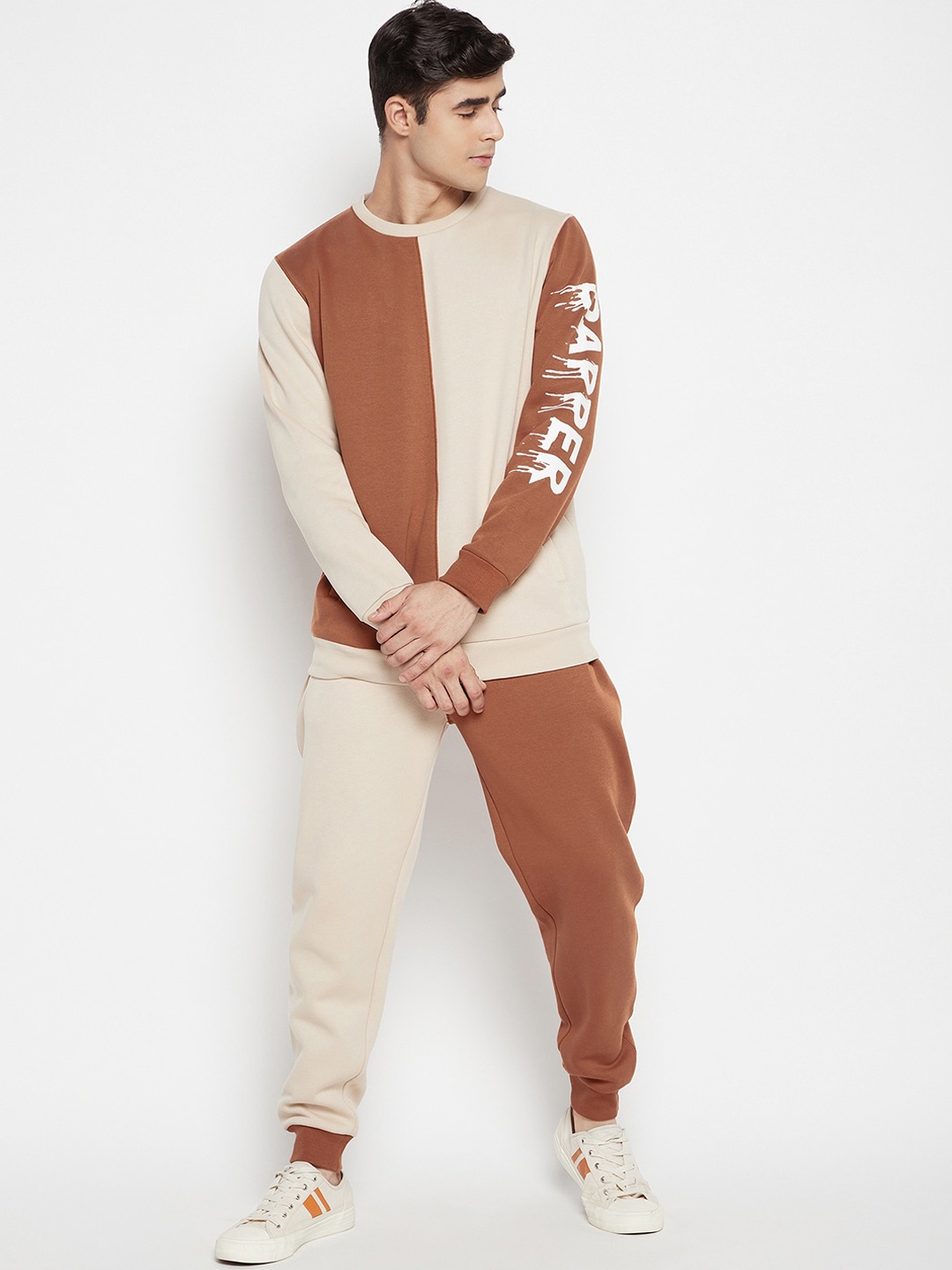 

EDRIO Men Brown & Beige Colourblocked Tracksuits