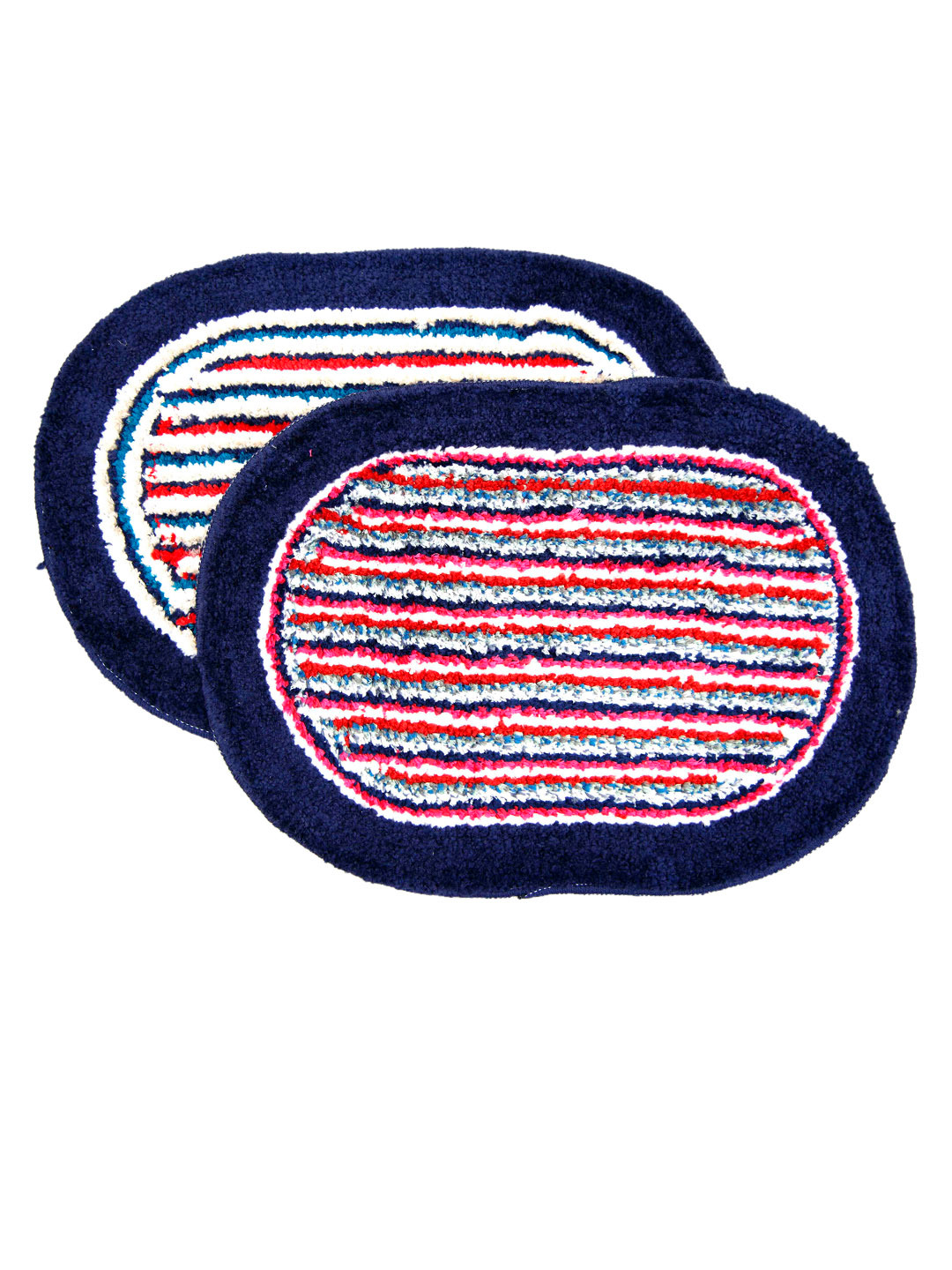 

Ariana Set Of 2 Blue & Red Striped 2000 GSM Anti-Skid Cotton Bath Rugs