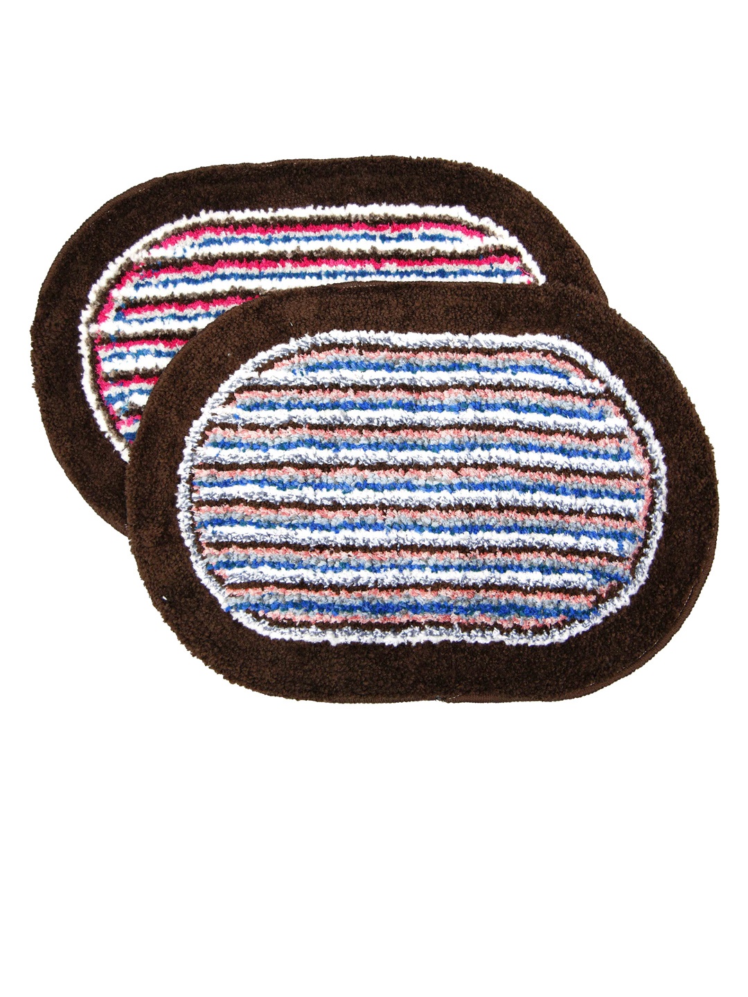 

Ariana Set Of 2 Brown & White Striped 2000 GSM Anti-Skid Cotton Bath Mats