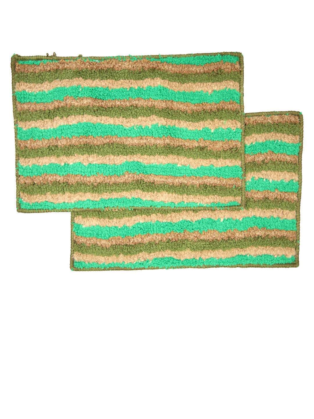 

Ariana Set Of 2 Brown & Green Striped 1600 GSM Anti-Skid Bath Mats