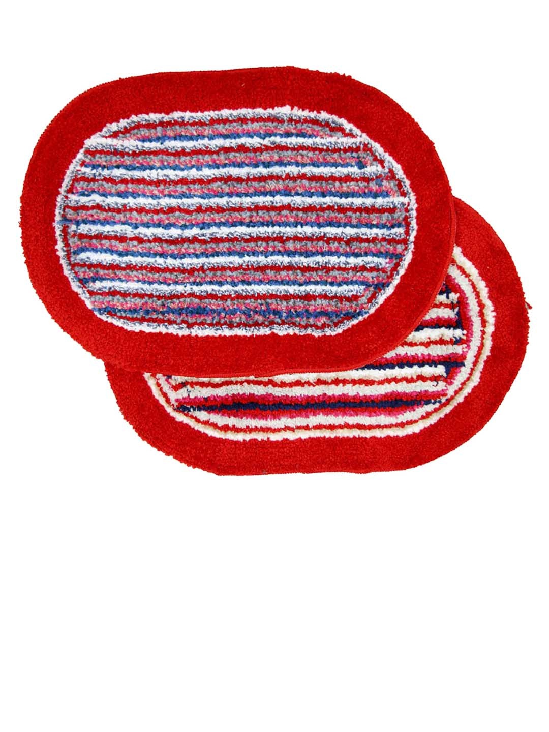 

Ariana Set Of 2 Beige & Red Striped 2000 GSM Anti-Skid Cotton Bath Mats