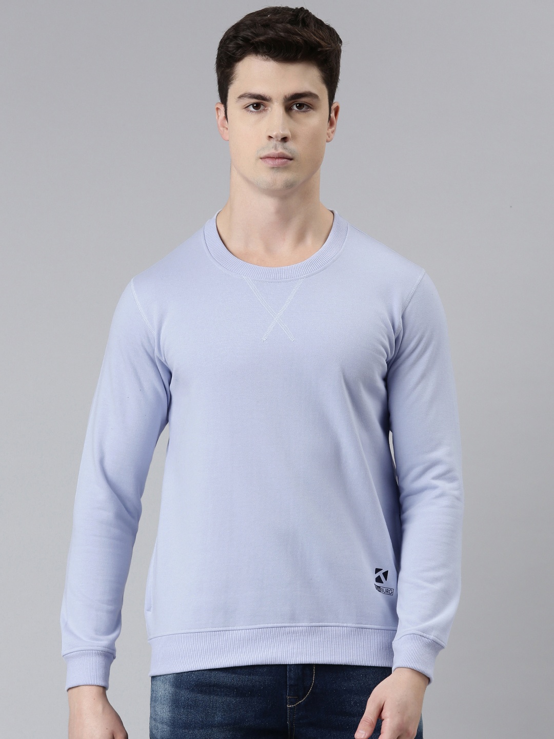 

TOM BURG Men Blue Solid Fleece Sweatshirt