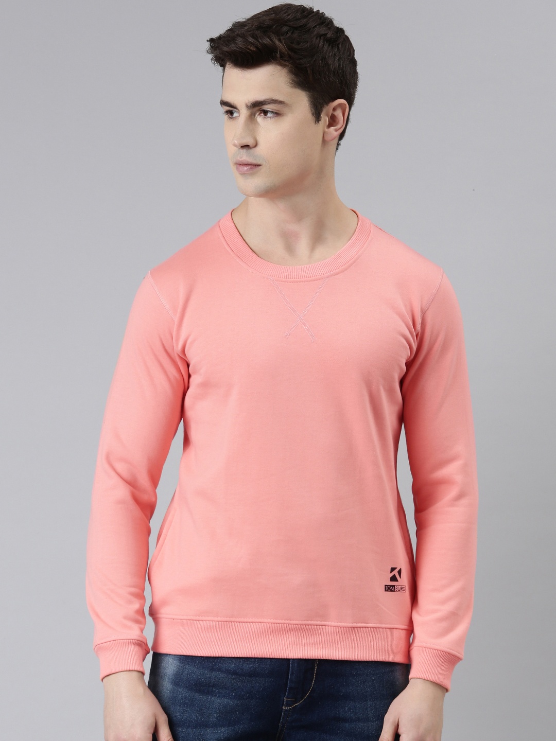 

TOM BURG Men Pink Solid Fleece Sweatshirt