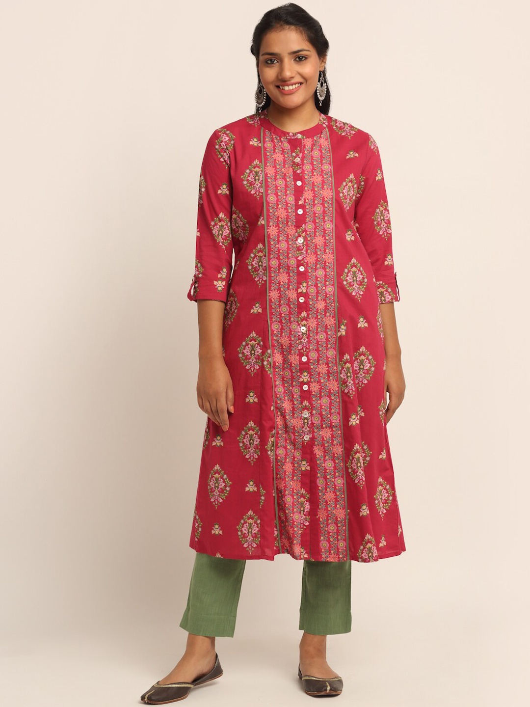 

EK BY EKTA KAPOOR Women Fuchsia Cotton Printed Kurta With Front Detailing