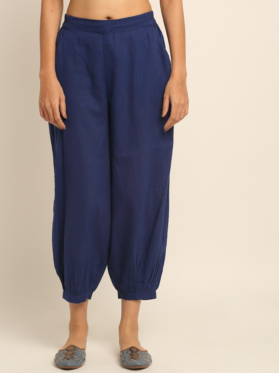 

EK BY EKTA KAPOOR Women Navy Blue Solid Pure Cotton Dhoti Pants