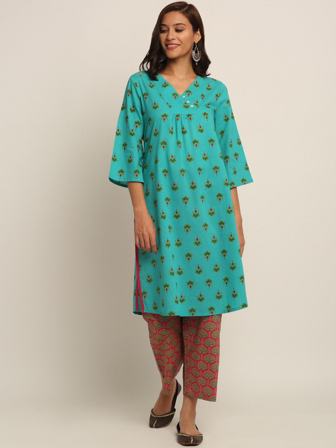 

EK BY EKTA KAPOOR Women Turquoise Blue Printed Pure Cotton Straight Kurta