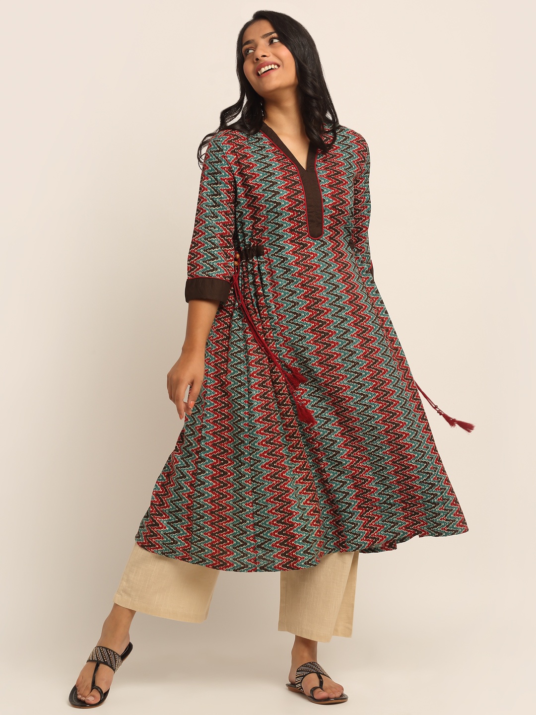 

EK BY EKTA KAPOOR Women Maroon & Blue Printed Anarkali Kurta with Palazzos